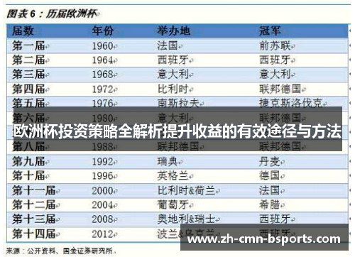欧洲杯投资策略全解析提升收益的有效途径与方法